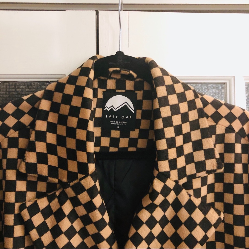 Dolls Kill Lazy Oaf checkered pea coat, NWT, S